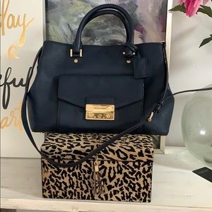 Michael Kors Haley Large Navy Leather Satchel